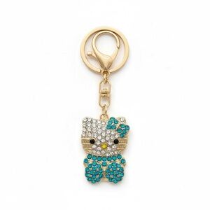 Hello Kitty Style Keychain with Teal blue Crystals